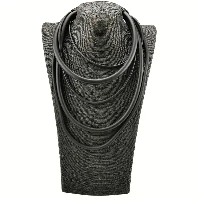 Black Vegan Leather Muti Layered Tube Cord Necklace
