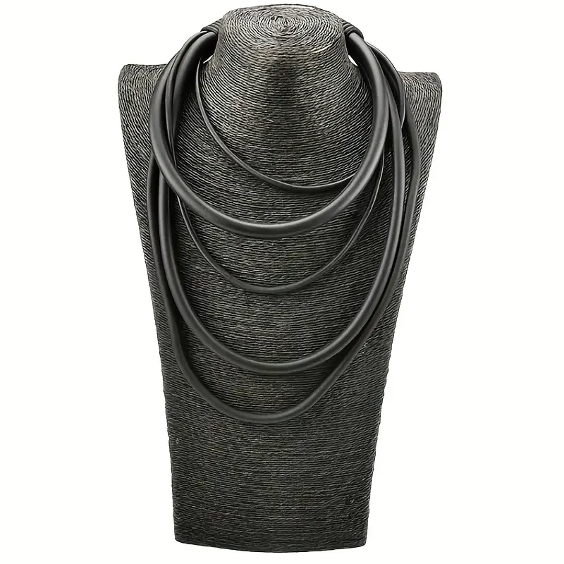 Black Vegan Leather Muti Layered Tube Cord Necklace