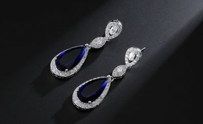 AAA CZ Clear/Blue Triple Drop Formal Earring AAA CZ Clear/Blue Triple Drop Formal Earring