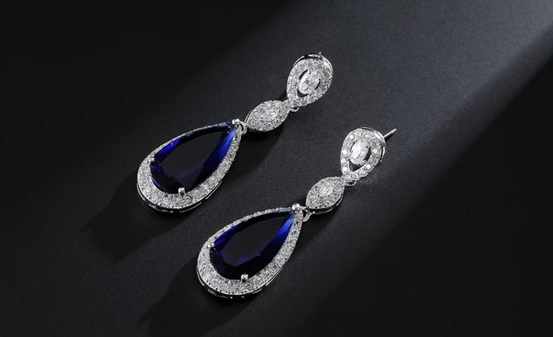 AAA CZ Clear/Blue Triple Drop Formal Earring AAA CZ Clear/Blue Triple Drop Formal Earring