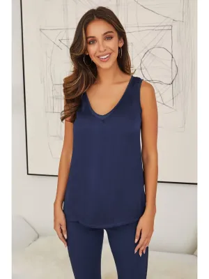 Navy Viscose Tank Top with Contrast Back