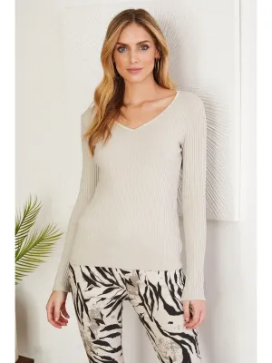 Italian Ribbed Long Sleeve Soft V-Neck Top