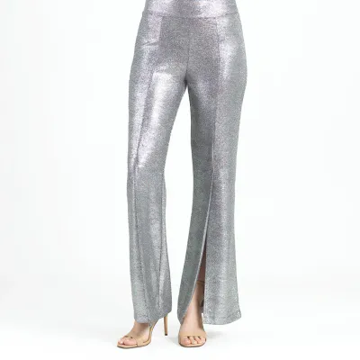 Gunmetal Glitter Foil - Kick Front High Slit Pant