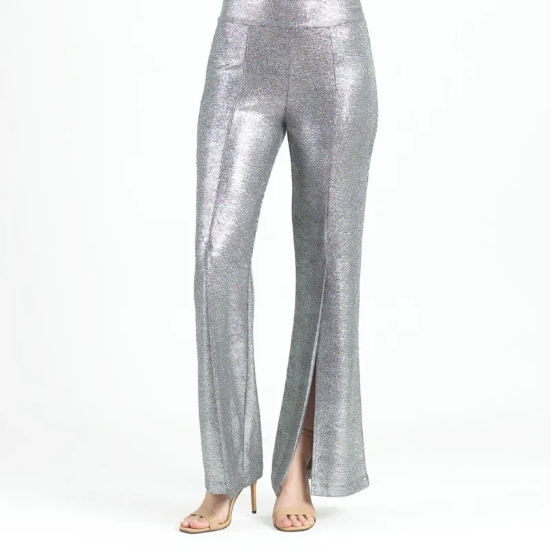 Gunmetal Glitter Foil - Kick Front High Slit Pant