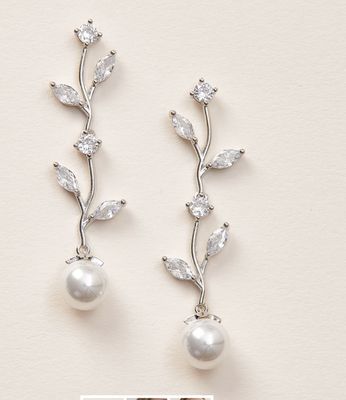 Cubic Zirconia Vine Pearl Drop Earring