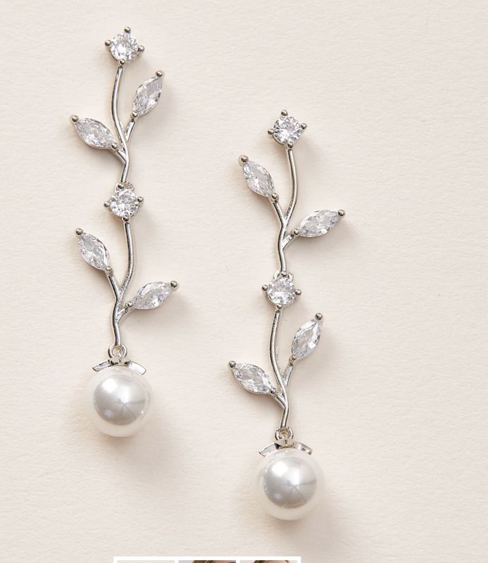 Cubic Zirconia Vine Pearl Drop Earring