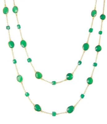 Green Onyx Stone and Green Onyx Beaded Gold Necklace Green Onyx Stone and Green Onyx Beaded Gold Necklace
