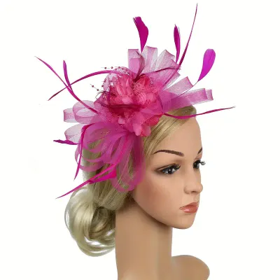 Mesh Flower Feather Fascinator Headband With Clip 