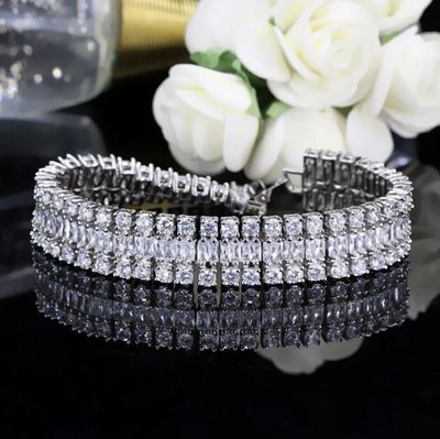 Double Baguette/Round Cubic Zirconia Formal Bracelet 