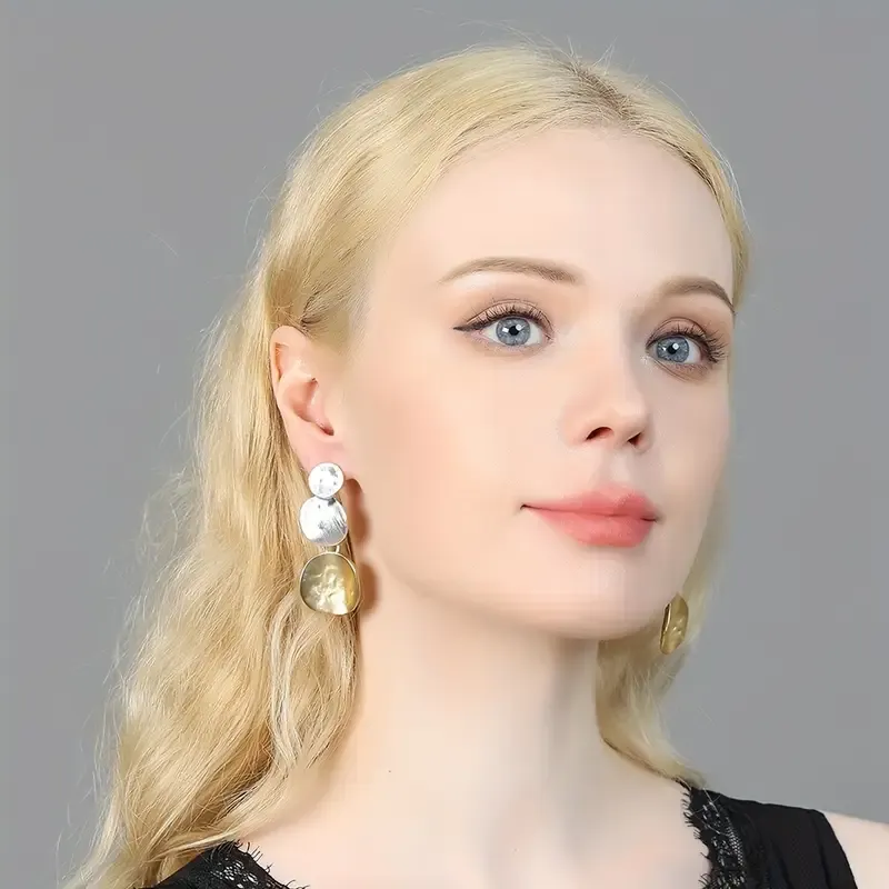 Mat Silver/Gold 3 Disc Drop Earring Mat Silver/Gold 3 Disc Drop Earring