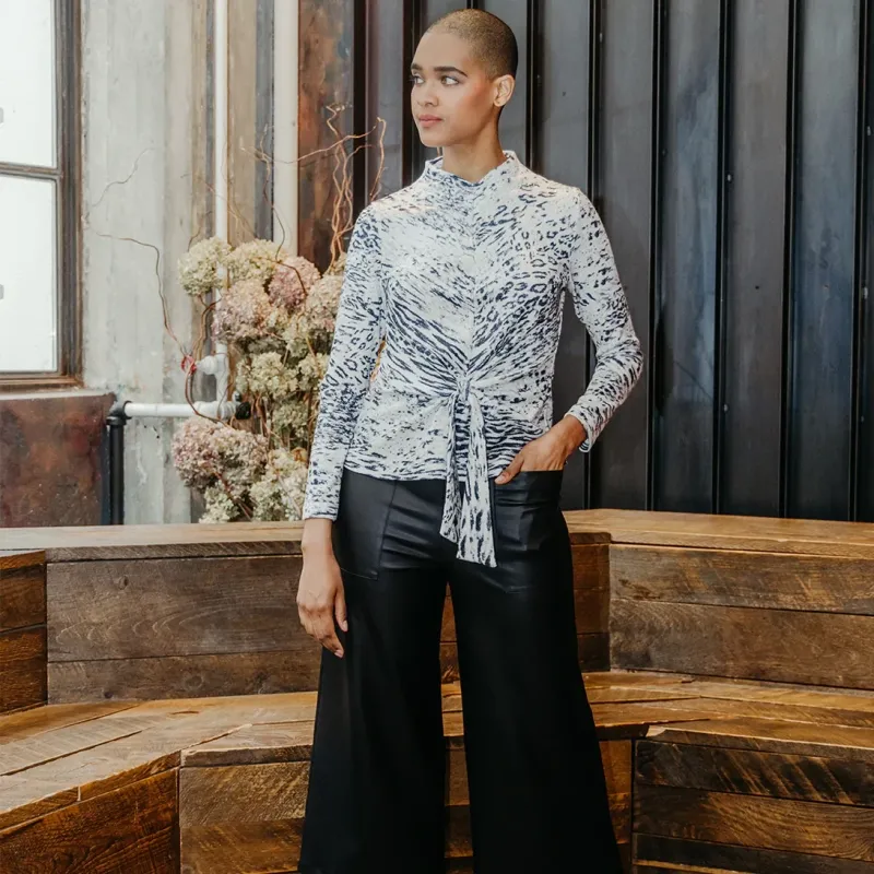 Cozy Shimmer Texture Center Front Tie Sweater Top