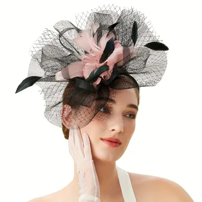 Pink/Black Feather Fascinators Clip/Headband