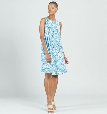 Turquoise Textured Jewel Neck Swing Dress