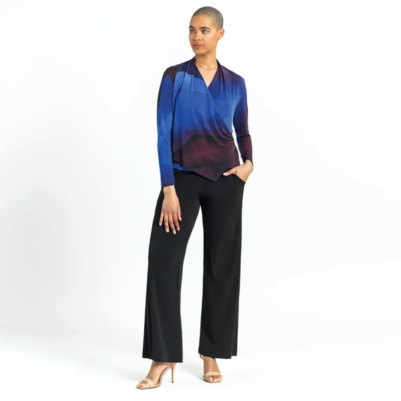Purple Watercolor Crossover Faux Wrap Top