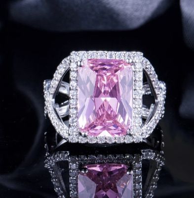 Large Square Pink Cubic Zirconia Halo Set Cocktail