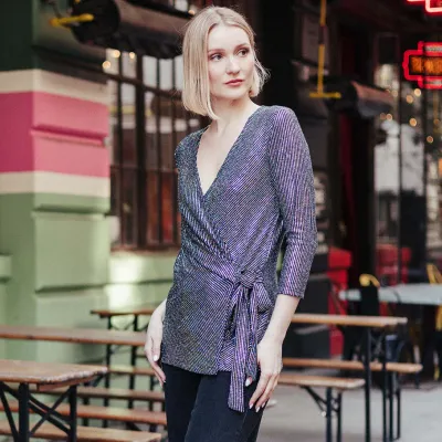 Shimmer Sequin - Faux Wrap Side Tie Tunic