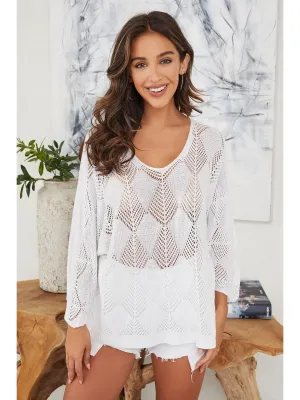 Italian Made Diamond Patterned White Crochet Top