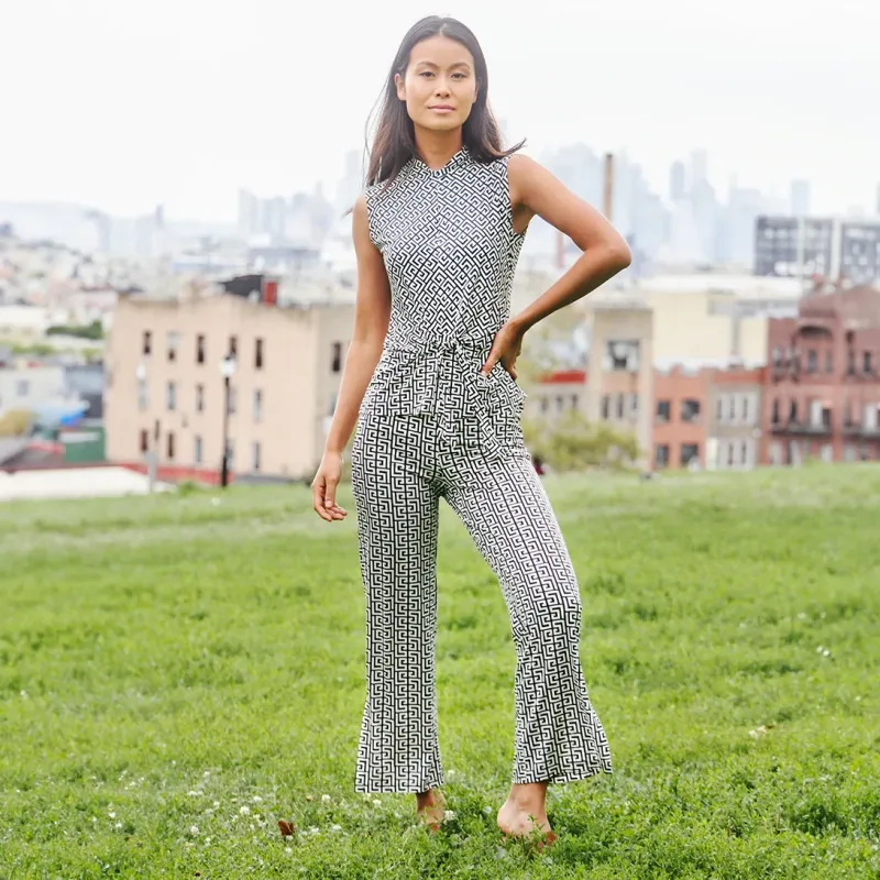 Greek Key Sleeveless Center Front Tie Top
