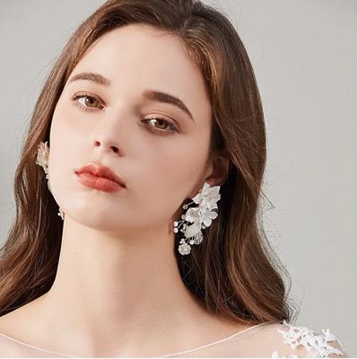 White Porcelain Hand Made Floral Formal Earrings