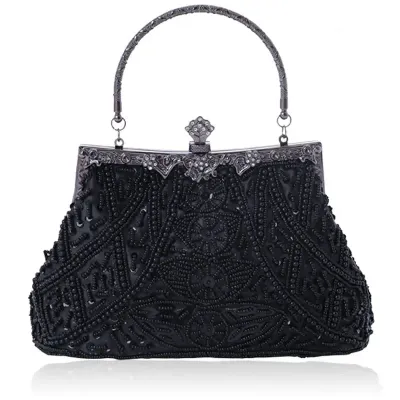 Black Beaded Vintage Small Evening Handbag Black Beaded Vintage Small Evening Handbag