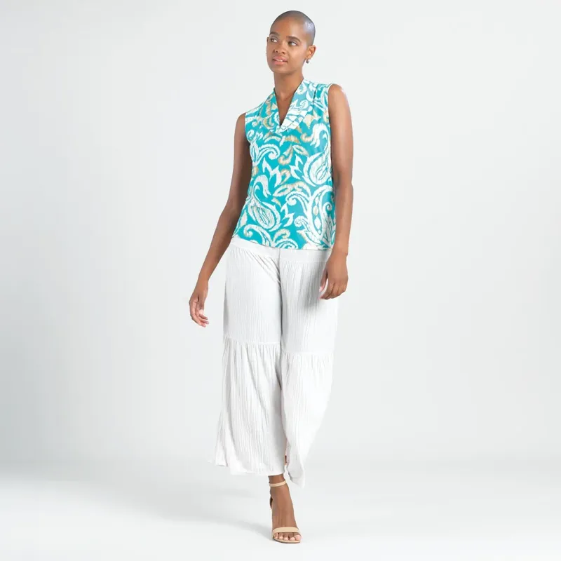 Paisley Lotus Sleeveless Draped Cowl Neck Top