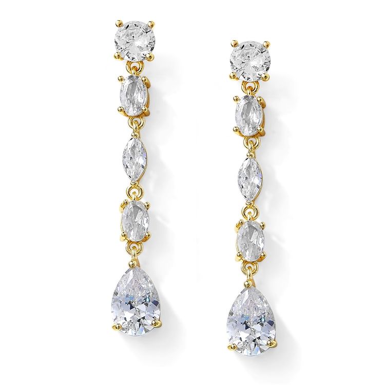 Gold Linear CZ Bridal Earrings