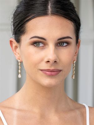 Gold Linear CZ Bridal Earrings