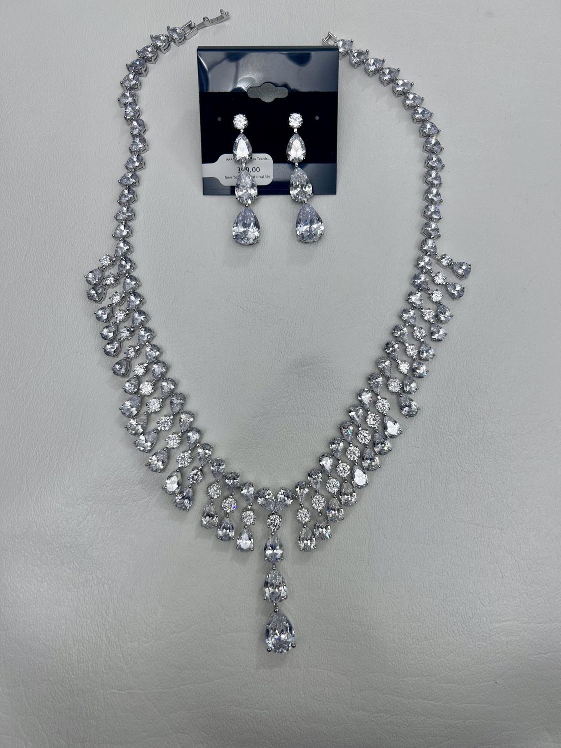 AAA Cubic Zirconia Teardrop Waterfall Necklace Set