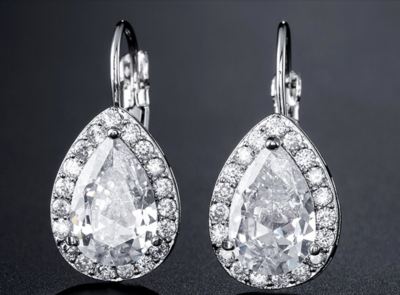 Teardrop Cubic Zirconia Cantilever Back Earrings