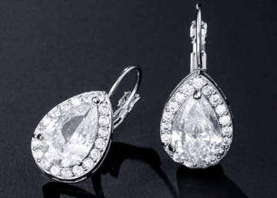 Teardrop Cubic Zirconia Cantilever Back Earrings