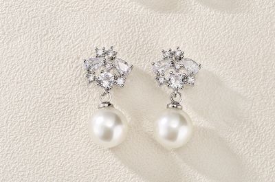 Multi Shape CZ Cluster Pearl Drop Formal Earring