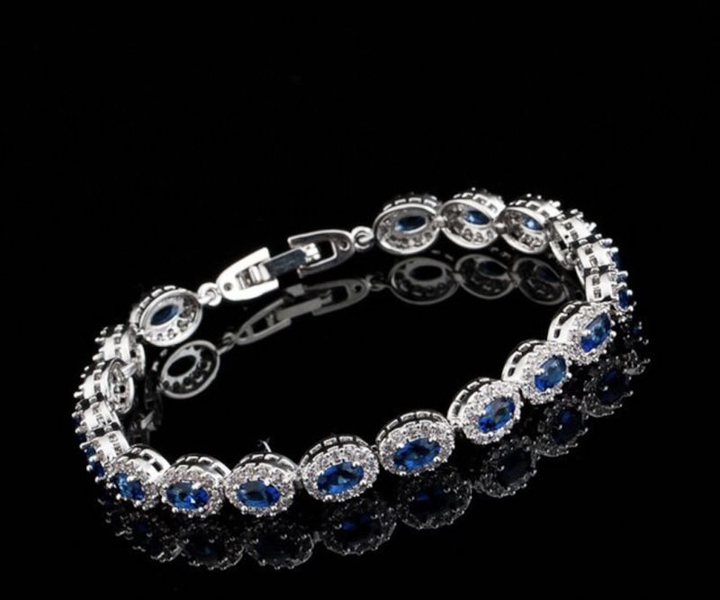Delicate Oval Navy CZ/Clear Halo Surround Formal Bracelet Delicate Oval Navy CZ/Clear Halo Surround Formal Bracelet
