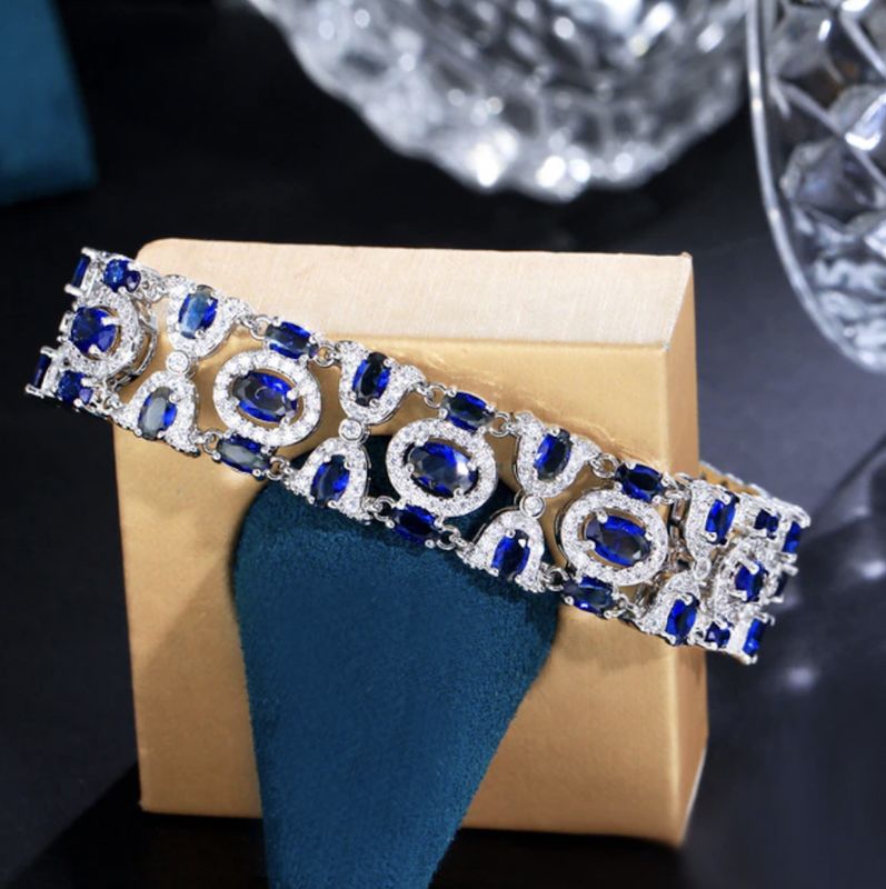 Navy &amp; Clear AAA Cubic Zirconia Vintage Formal Cuff Bracelet