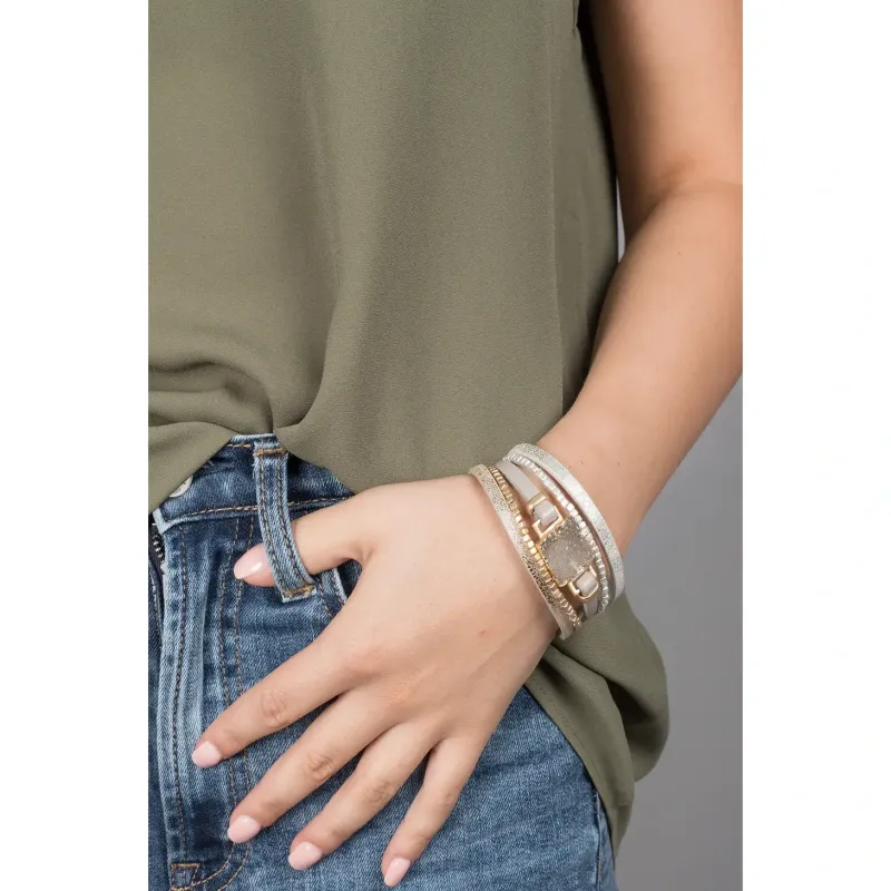 Galena Metallic Vegan Leather Bracelet with Druzy Stone Galena Metallic Vegan Leather Bracelet with Druzy Stone