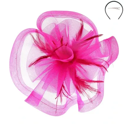 Feather &amp; Mesh Fascinator w/ Headband &amp; Clip
