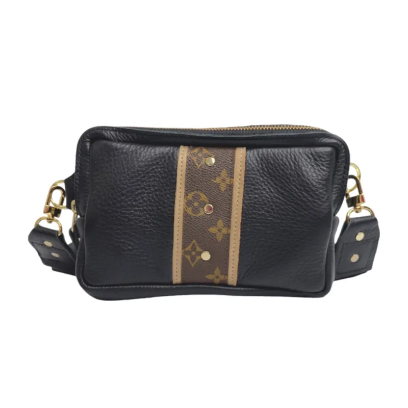 Black Leather Upcycled Louis Vuitton Belt Bag