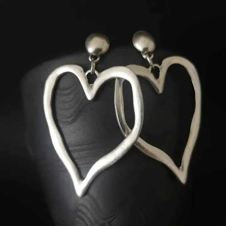 Burnished Silver Open Heart Drop Earrings Burnished Silver Open Heart Drop Earrings