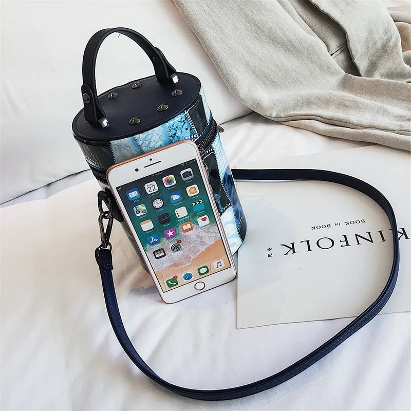 Shades Of Blue Cylinder Faux Leather Crossbody