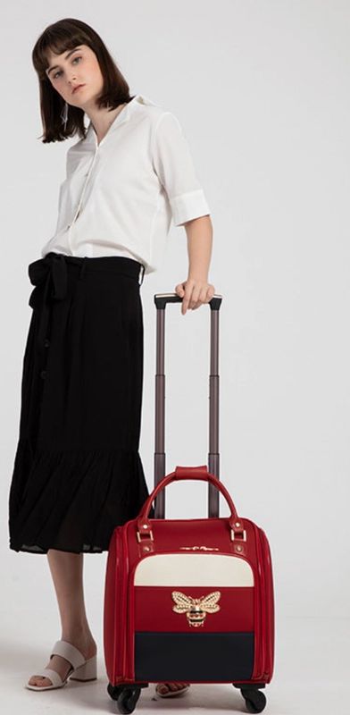 Designer Look Embellished Bee Striped Roller Luggage