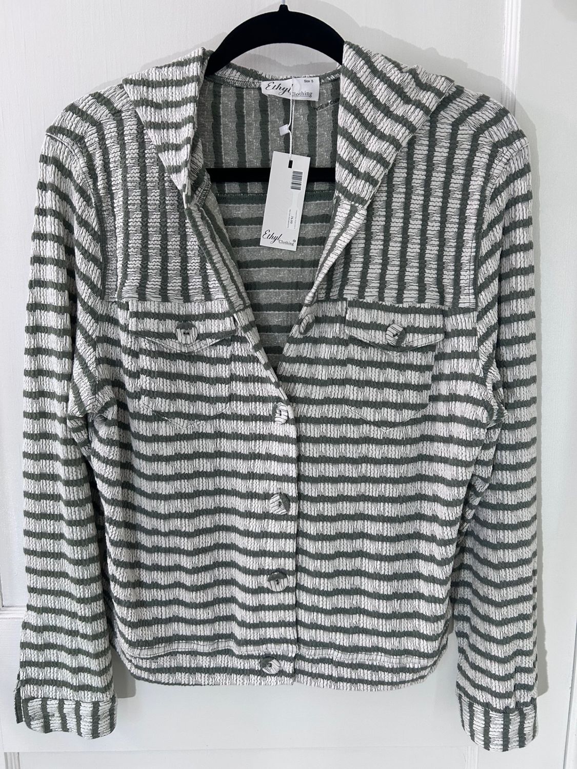 Cream/Olive Stripe Knit Hoodie Sweatshirt Cream/Olive Stripe Knit Hoodie Sweatshirt