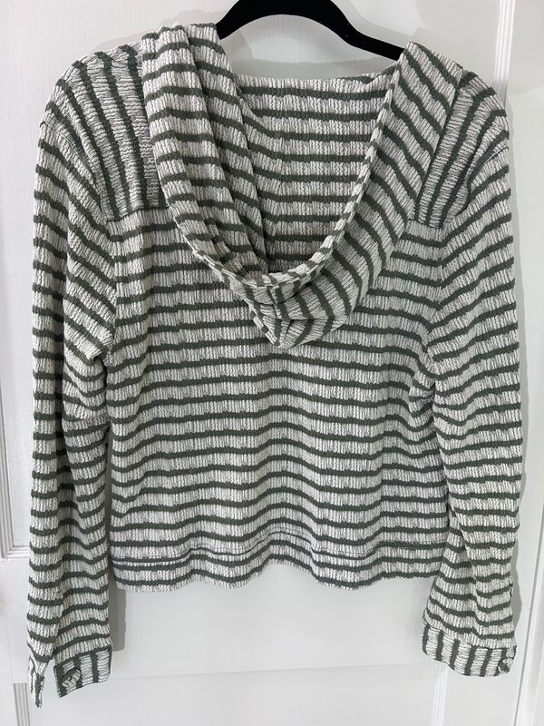Cream/Olive Stripe Knit Hoodie Sweatshirt