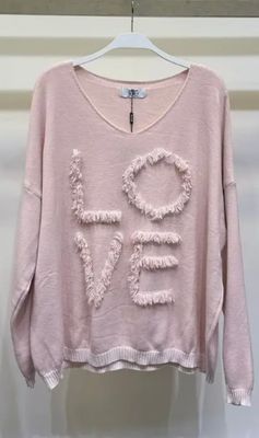 V-Neck Long Sleeve Fringe Fuzzy Love Light Sweater