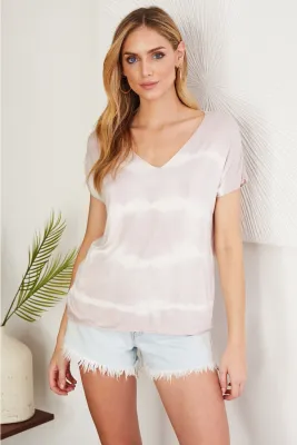 Italian Made Blush Tie Dye V Neck Top