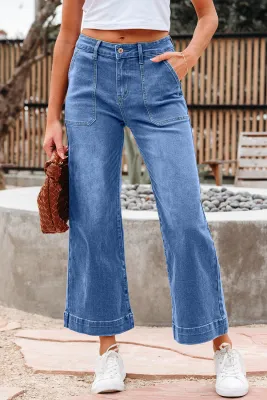 Sky Blue Cropped High Rise Wide Leg Jeans Sky Blue Cropped High Rise Wide Leg Jeans