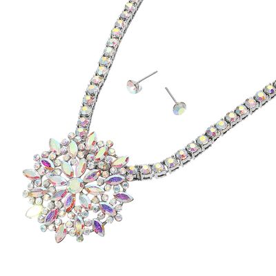 Marquise Embellished Flower Cluster Pendant Chunky Set