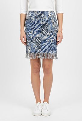 Multi Blue PullOn Fringe Skirt By Ethyl