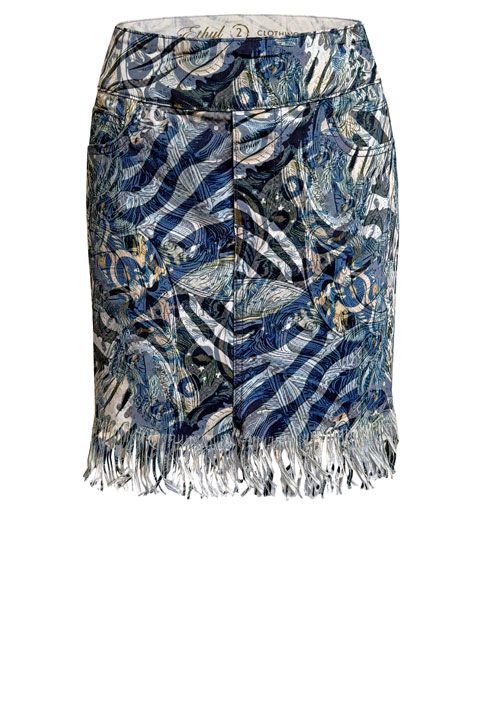 Multi Blue PullOn Fringe Skirt By Ethyl