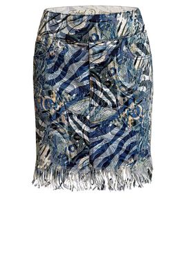Multi Blue PullOn Fringe Skirt By Ethyl