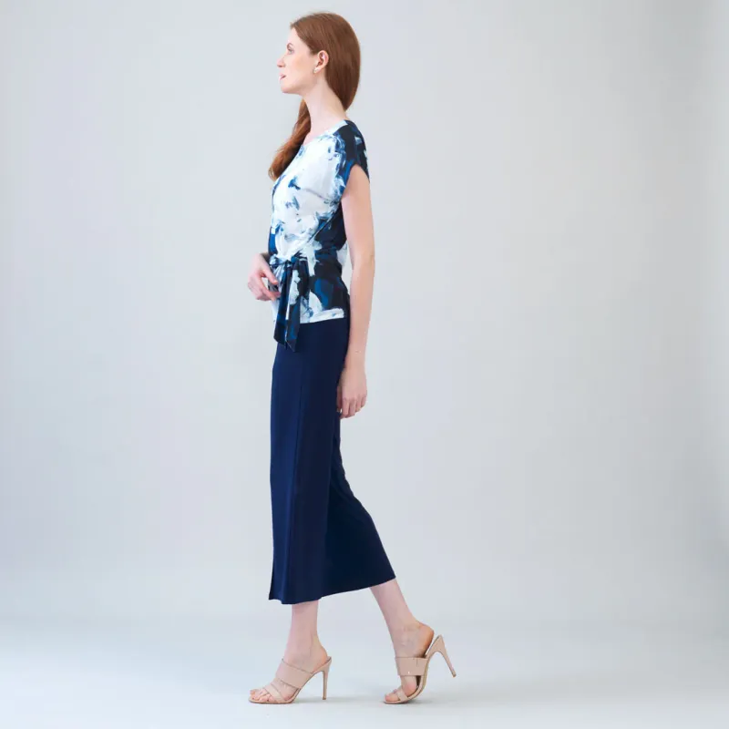 Midnight Peony Slant Sleeve Side Tie Top