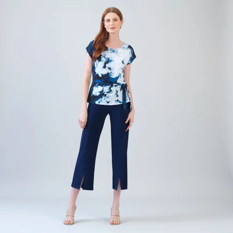 Midnight Peony Slant Sleeve Side Tie Top
